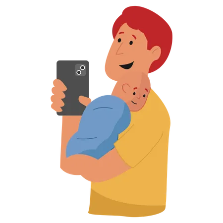 Father taking Selfie  Illustration