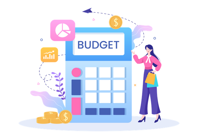 Female accountant doing budget calculation  Illustration