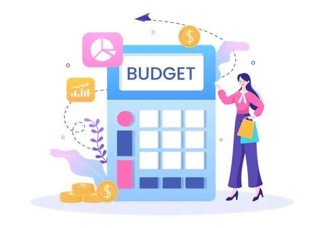 Female accountant doing budget calculation  Illustration