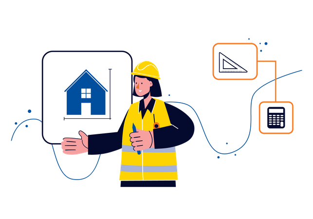 Female architecture explaining home plan  Illustration