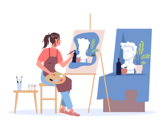 Female artist draw a painting  イラスト