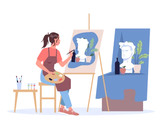 Female artist draw a painting  イラスト