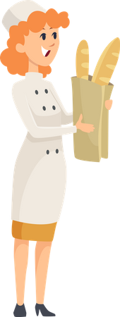 Female baker holding bread  일러스트레이션