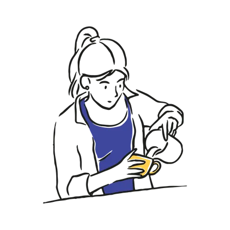 Female barista making milk coffee  Illustration