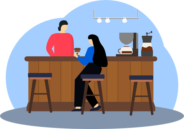 Female barista server coffee  Illustration