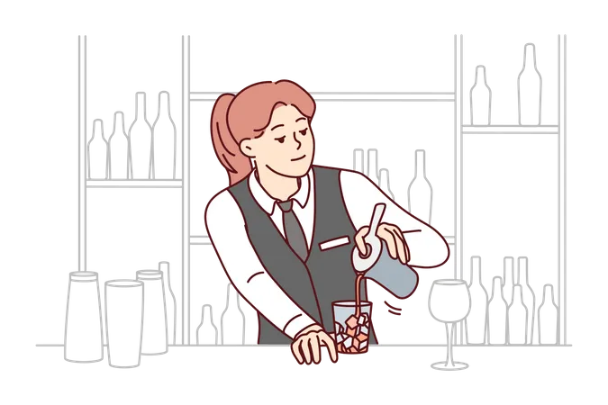 Female bartender making drink  イラスト