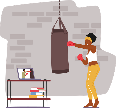 Female boxer hit punching bag  Illustration