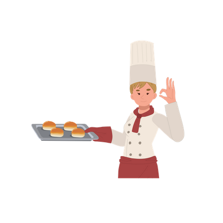 Female chef showing ok gesture  イラスト