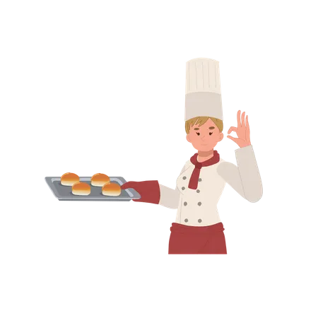 Female chef showing ok gesture  イラスト