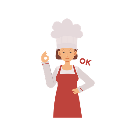 Female Chef With Ok Hand Gesture  イラスト