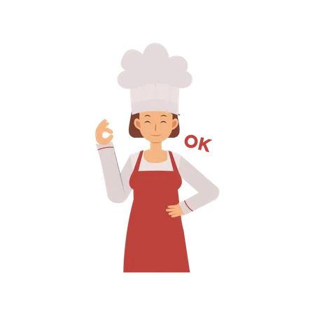 Female Chef With Ok Hand Gesture  イラスト