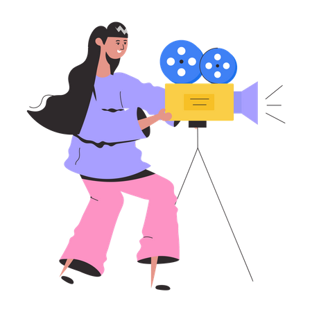 Female Cinematographer making movie  Illustration