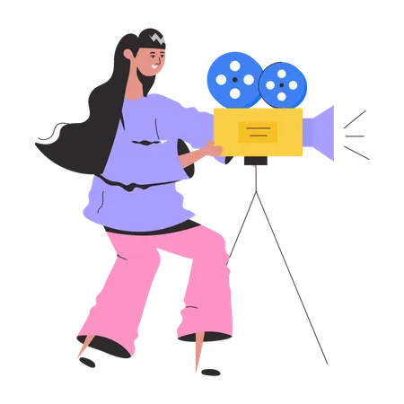 Female Cinematographer making movie  Illustration