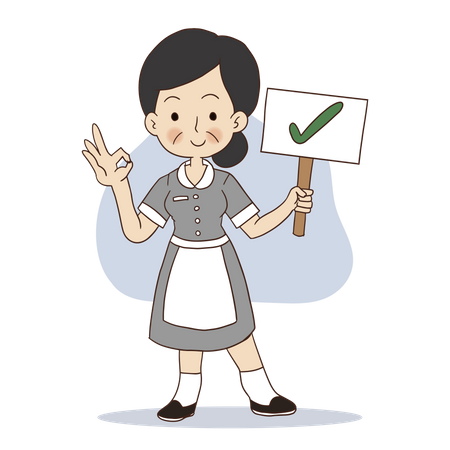 Female cleaner is holding correct sign  Illustration