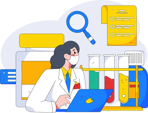 Female doctor checking medical report  イラスト