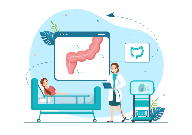 Female doctor conducting colonoscopy  Illustration