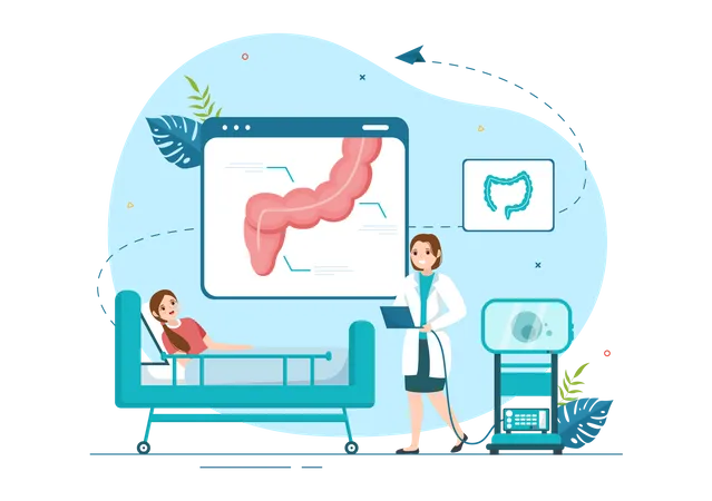 Female doctor conducting colonoscopy  Illustration