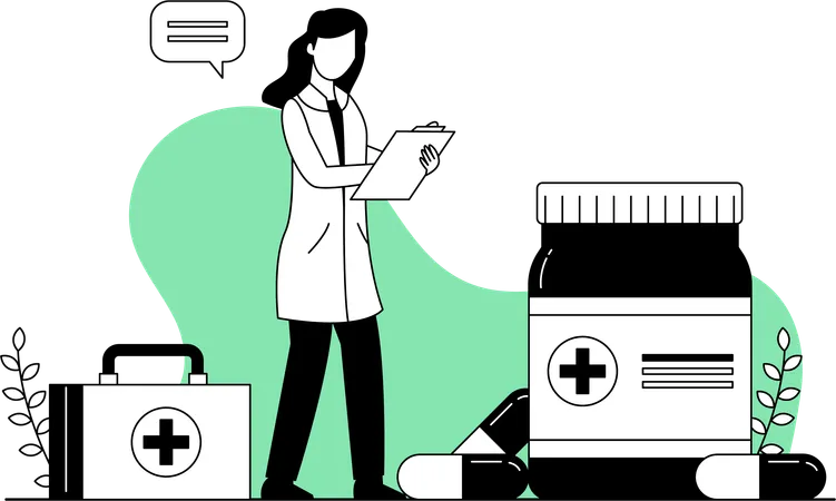 Female doctor giving medicine prescription  Illustration