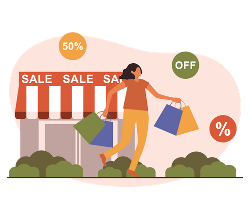 Female doing shopping at discount store  Illustration