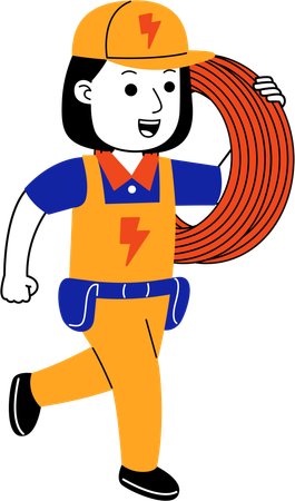 Female electrician carrying electric cable  Illustration