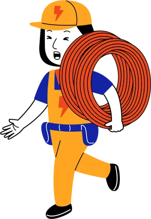 Female electrician carrying electric cable  Illustration