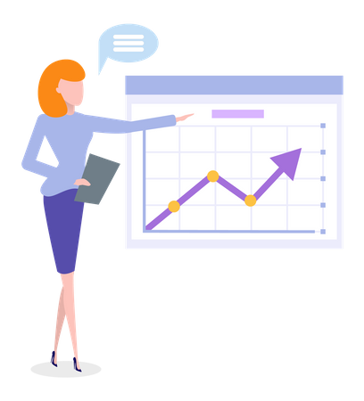 Female employees presenting data analysis chart  일러스트레이션