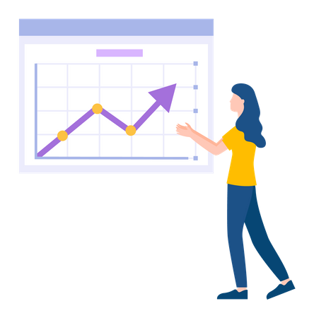 Female employees work with data analysis  일러스트레이션