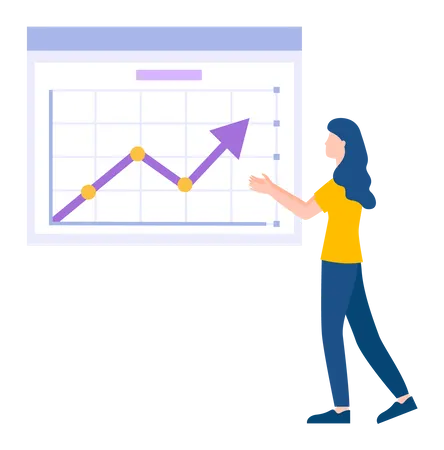 Female employees work with data analysis  일러스트레이션