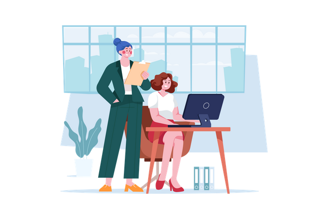 Female employees working in office  Illustration