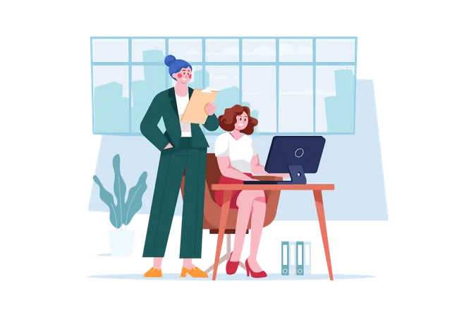 Female employees working in office  Illustration