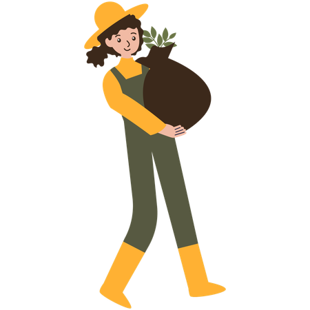 Female farmer is lifting plants  Illustration