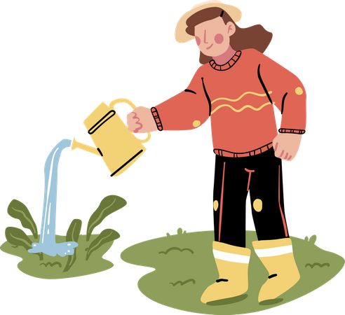 Female farmer Watering Plant  일러스트레이션