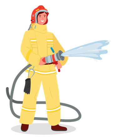 Female fire woman holding fire hose  イラスト