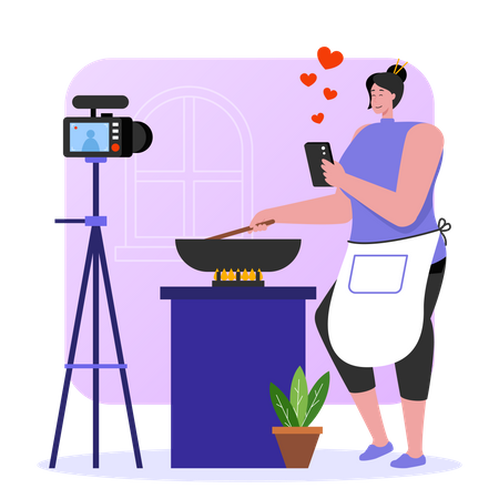 Female food vlogger shooting recipe tutorial  Illustration