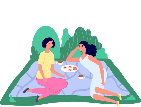 Female Friends On Picnic  Illustration