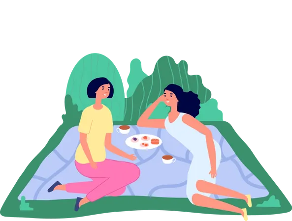 Female Friends On Picnic  Illustration