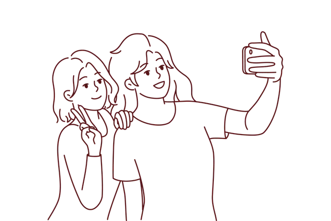 Female friends taking selfie  Illustration