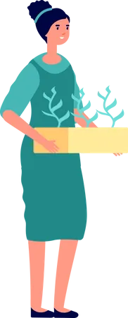 Female gardener holding plant  イラスト