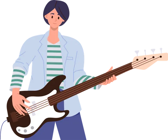 Female guitarist playing electric guitar  Illustration