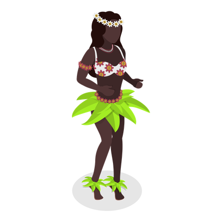 Female hawaiian dancer doing traditional dance  Illustration