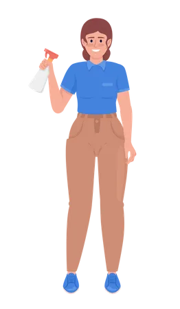 Female housekeeper in uniform holding spray bottle  Illustration