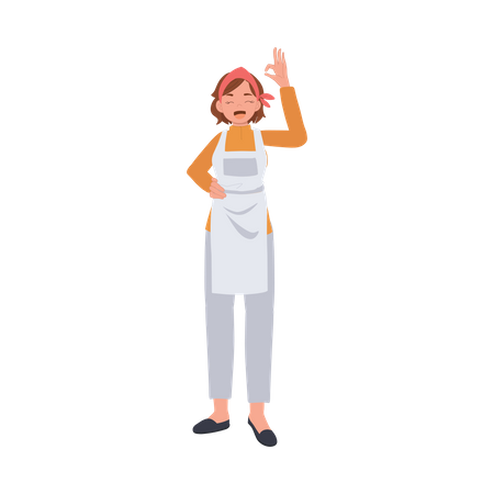 Female housekeeper showing ok hand sign  イラスト