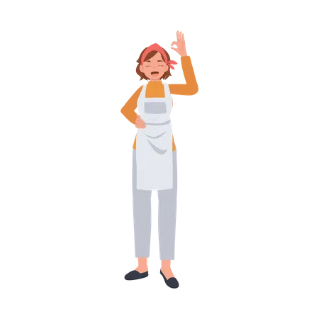 Female housekeeper showing ok hand sign  イラスト