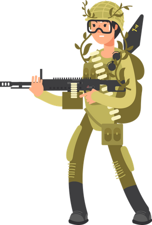 Female Military Soldier with riffle  Illustration