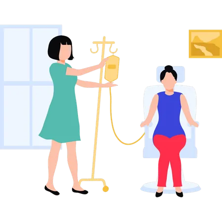 Female nurse checking patient drip  Illustration