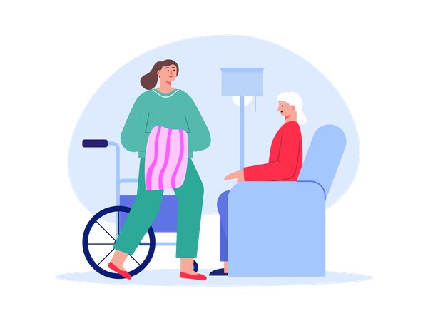 Female nurse helping handicapped woman  Illustration