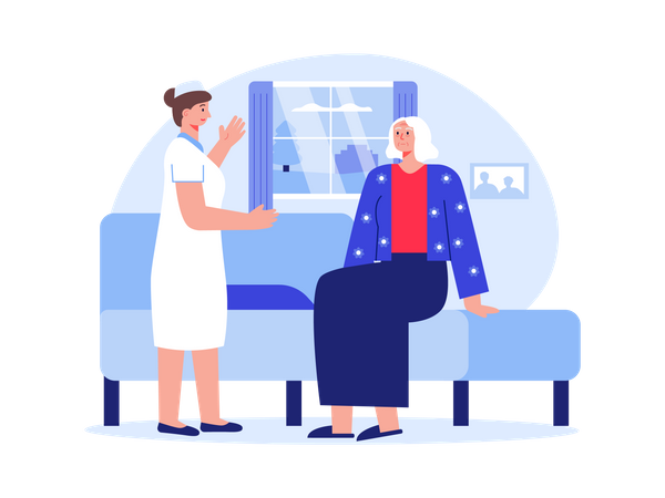 Female nurse with aged woman  Illustration