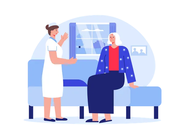 Female nurse with aged woman  Illustration