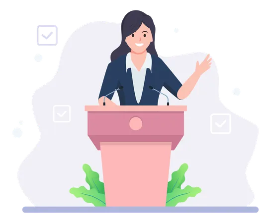 Female political candidate giving speech  Illustration