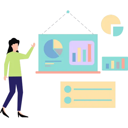 Female presenting analytics chart  Illustration